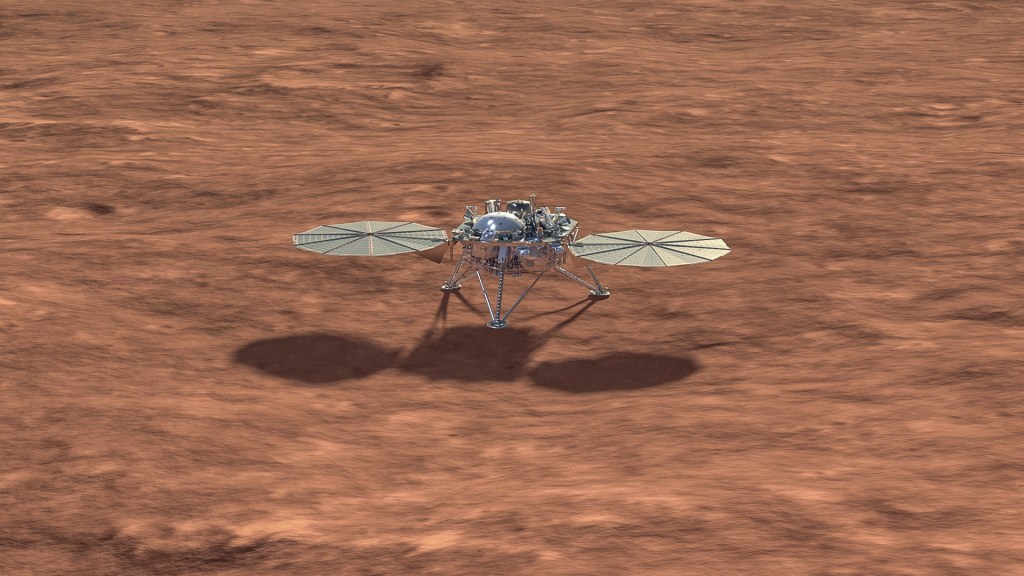 Vue d'artiste d'InSight sur Mars. // Source : Flickr/CC/Kevin Gill (photo recadrée)