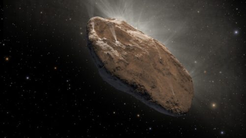 Illustration représentant Oumuamua. // Source : Flickr/CC/Nasa Goddard Space Flight Center (photo recadrée et modifiée)
