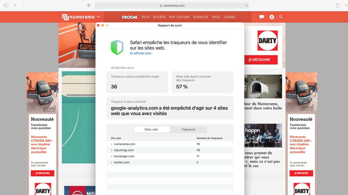 Le blocage des cookies dans Safari sur macOS Big Sur // Source : Capture d'écran Numerama