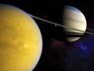Titan et Saturne. // Source : Flickr/CC/Kevin Gill (photo recadrée)