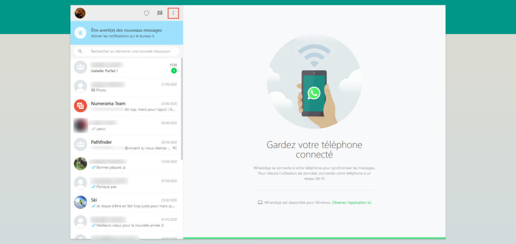 WhatsApp web thème clair