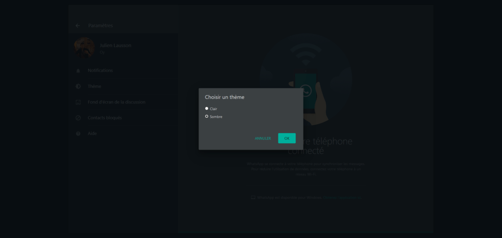 WhatsApp web thème sombre WhatsApp web thème sombre