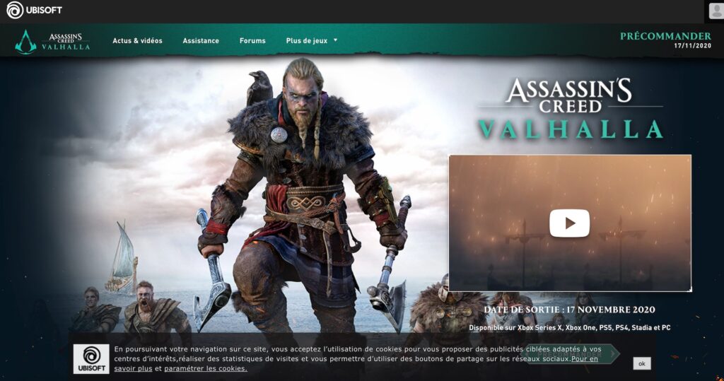 Page d'accueil d'Assassin's Creed Valhalla  // Source : Capture d'écran