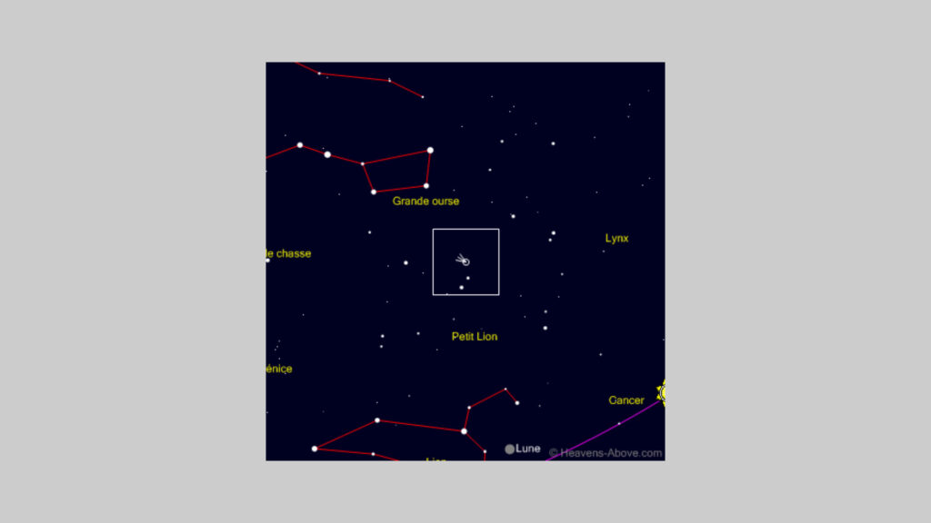 Position de la comète C/2020 F3 (NEOWISE) le 22 juillet dans le ciel, vu de Paris. // Source : Capture d'écran Heavens-Above-Above