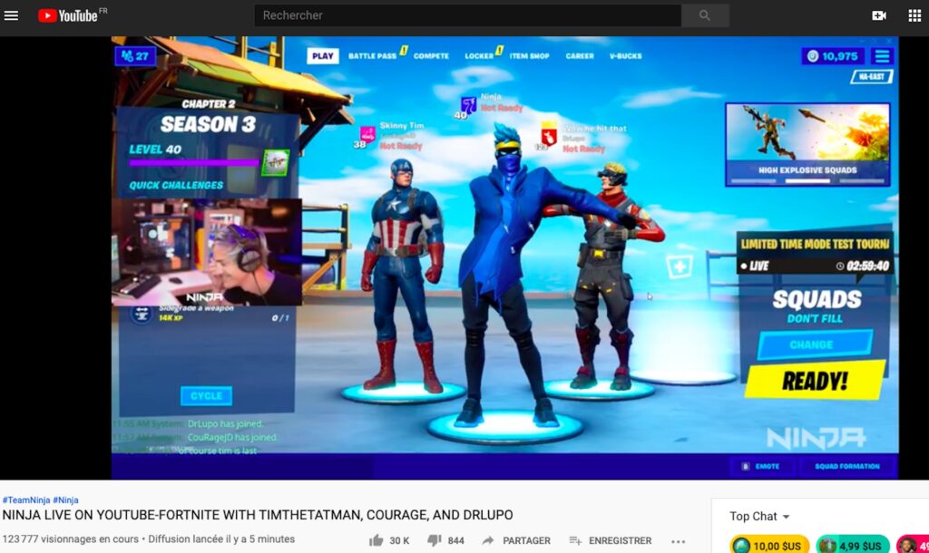 Capture d'écran de Ninja sur YouTube en direct Capture d'écran de Ninja sur YouTube en direct