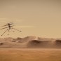 Vue d'artiste d'Ingenuity en train de voler sur Mars. // Source : NASA/JPL-Caltech (photo recadrée)