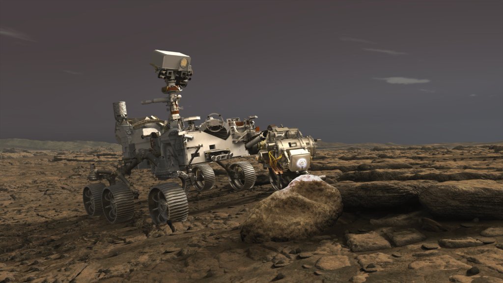 Vue d'artiste du rover Perseverance sur Mars. // Source : NASA/JPL-Caltech