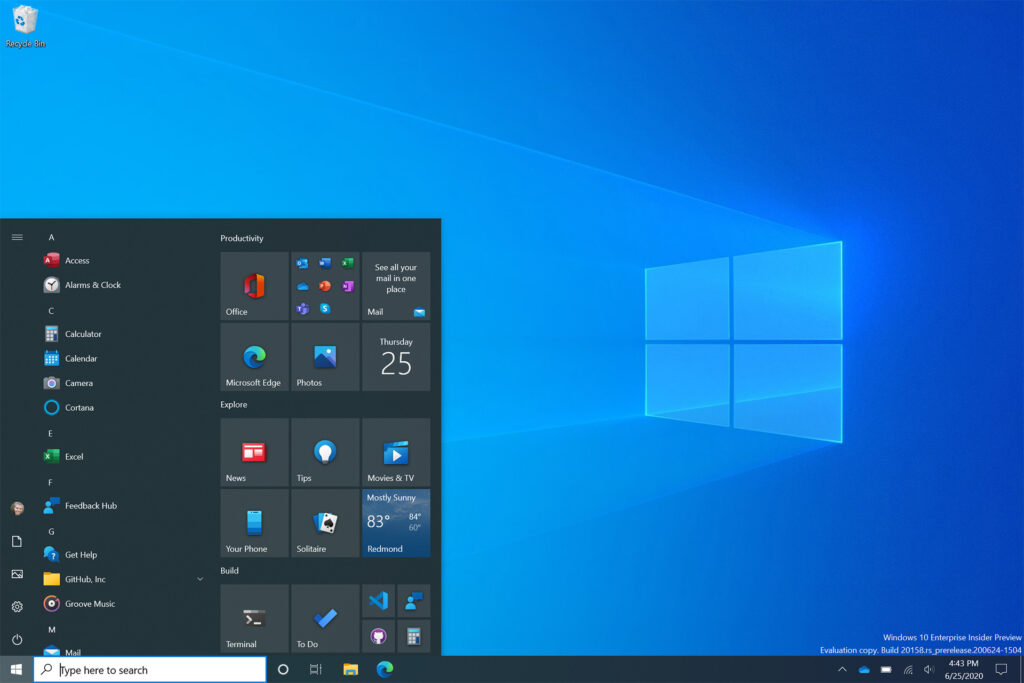 nouveau menu Démarrer Windows 10 thème sombre