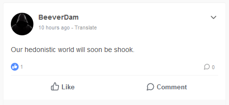 "Notre monde hédoniste sera bientôt secoué", un exemple de maxime anti-système que l'on retrouve abondamment sur les réseaux sociaux du Dark Net // Source : Capture d'écran Numerama