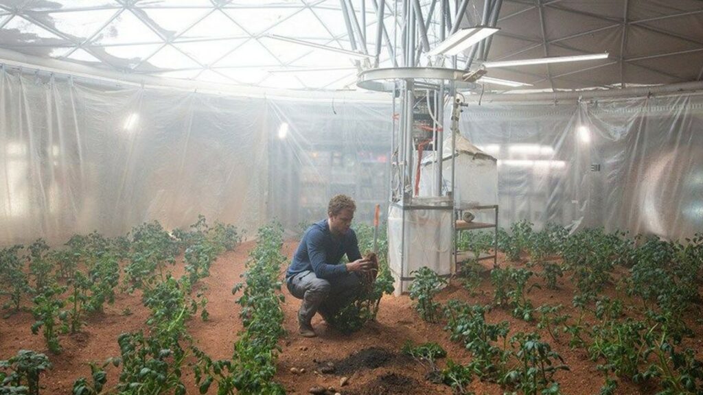 Pour faire pousser des patates dans une station martienne comme Matt Damon dans Seul sur Mars, il faudra déjà se protéger des radiations très fortes sur la planète. // Source : Seul sur Mars
