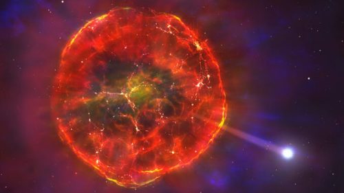 Vue d'artiste de la supernova partielle. // Source : University of Warwick/Mark Garlick (photo recadrée)