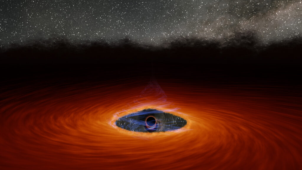 Représentation du trou noir, sans sa couronne. // Source : NASA/JPL-Caltech (photo recadrée)