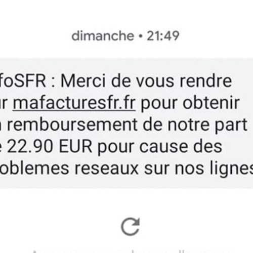 Un phishing ser faisant passer pour SFR est en cours. // Source : Twitter