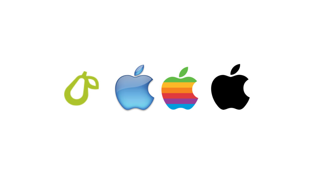 Le logo de Prepear et ceux d'Apple à travers les âges // Source : Montage Numerama