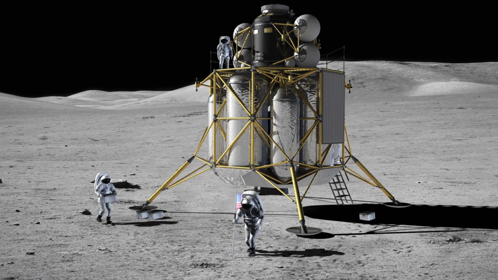 Les atterrisseurs lunaires permettent de déposer les astronautes sur la Lune. // Source : Nasa