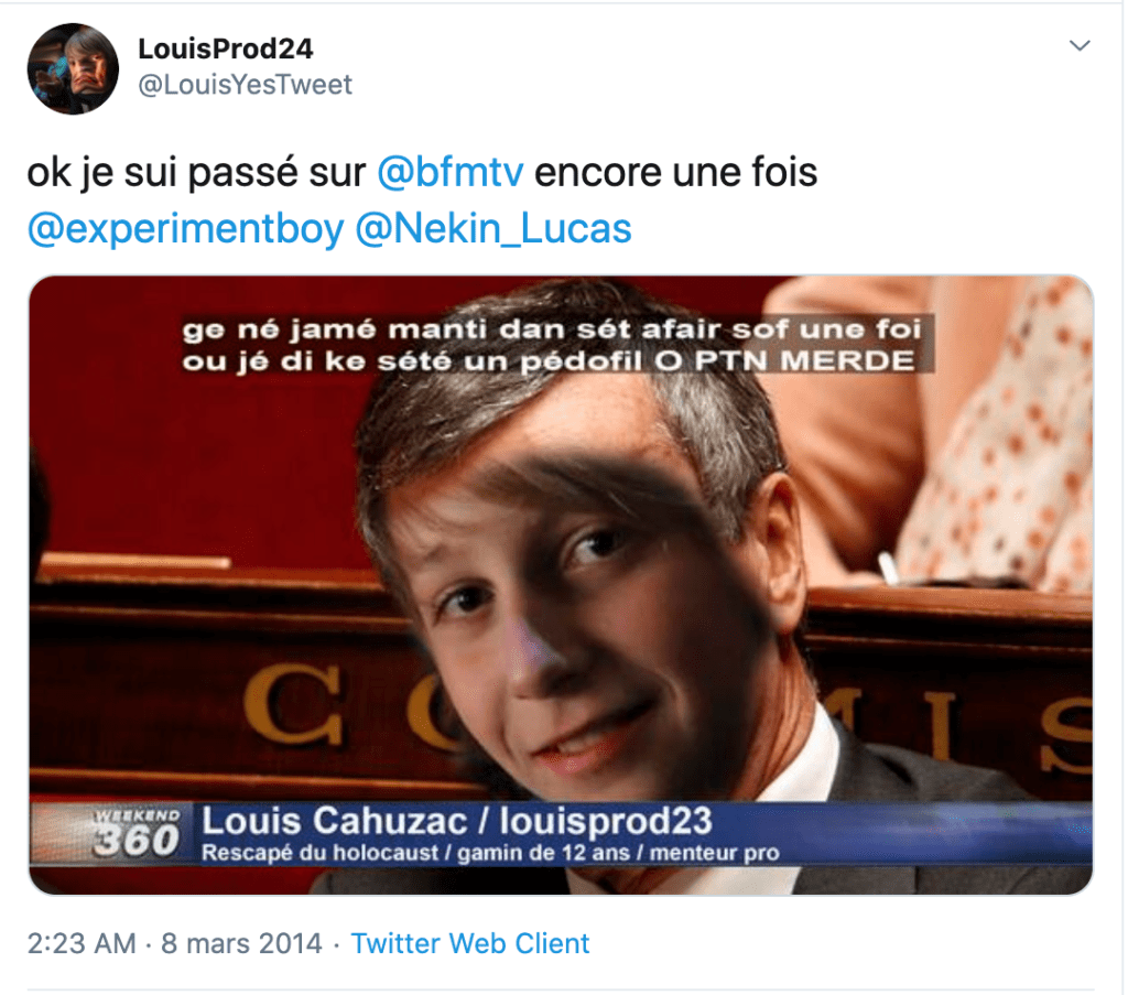 L'un des tweets du compte créé pour tourner en dérision Louis // Source : Capture d'écran Twitter/ Numerama
