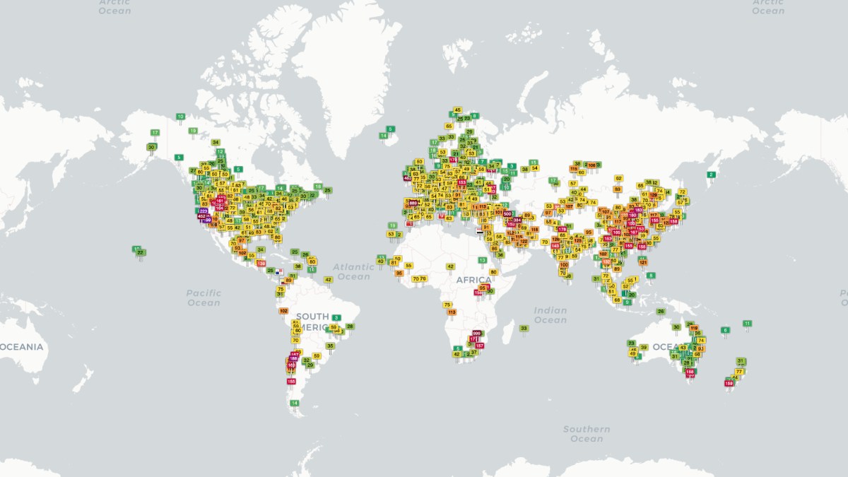 La pollution de l'air dans le monde. // Source : Capture d'écran le 21 août 2020.