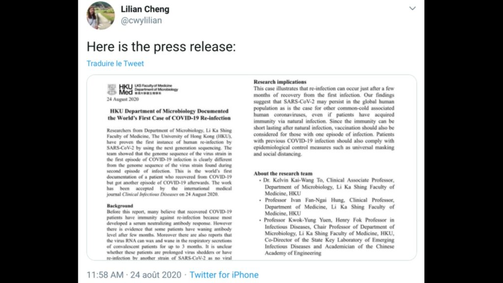 Le communiqué de presse. // Source : Posté par @cwylilian du South China Morning Post