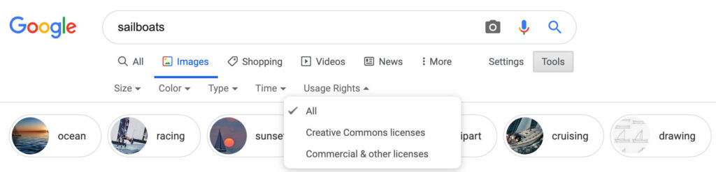 Google Images filtre licence