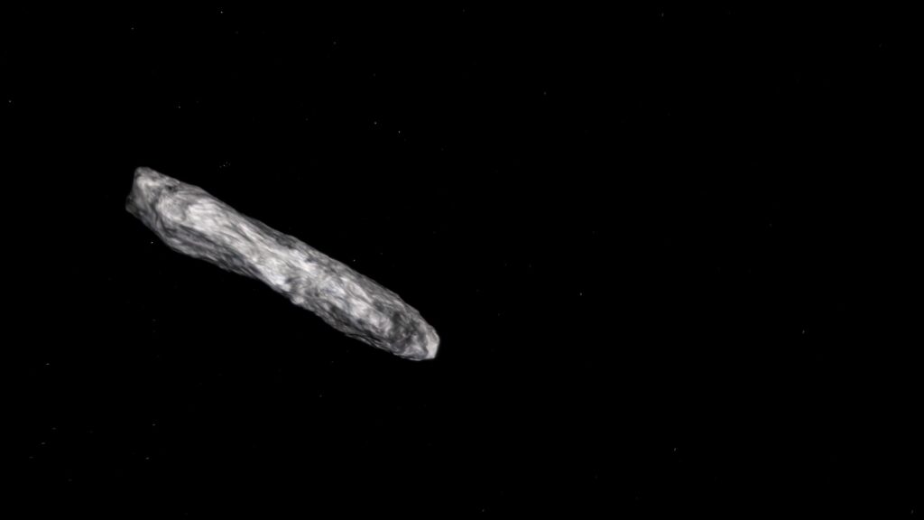 Vue d'artiste d'Oumuamua. // Source : ESO/M. Kornmesser