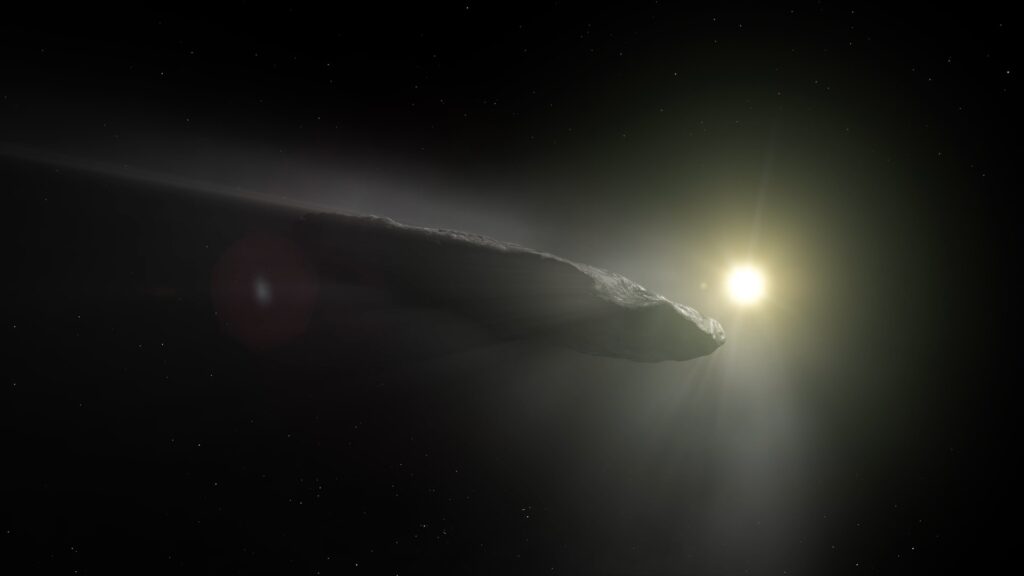 Vue d'artiste d'Oumuamua. // Source : ESA/Hubble, NASA, ESO, M. Kornmesser