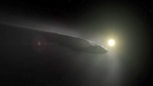 Vue d'artiste d'Oumuamua. // Source : ESA/Hubble, NASA, ESO, M. Kornmesser