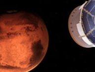 Vue d'artiste de l'arrivée de Perseverance sur Mars. // Source : NASA/JPL Caltech, 2020 (photo recadrée)