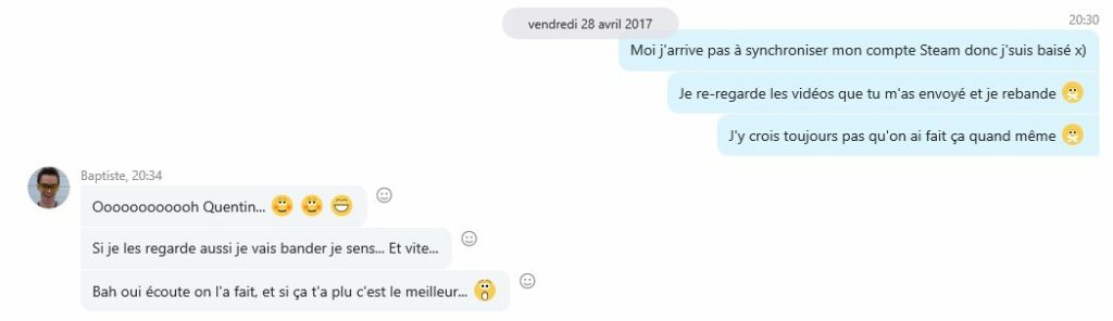 Extrait de la conversation Skype entre Baptiste M-D. et Quentin Extrait de la conversation Skype entre Baptiste M-D. et Quentin
