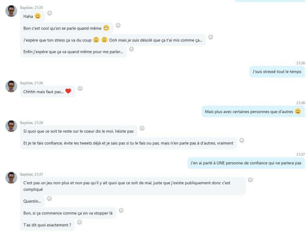 Extrait de la conversation Skype entre Baptiste M-D. et Quentin du 28 avril 2017 Extrait de la conversation Skype entre Baptiste M-D. et Quentin du 28 avril 2017