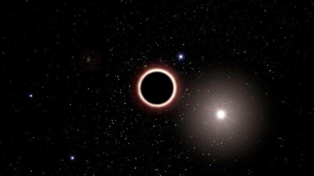 Étoile passant à proximité d'un trou noir supermassif (vue d'artiste). // Source : ESO/M. Kornmesser