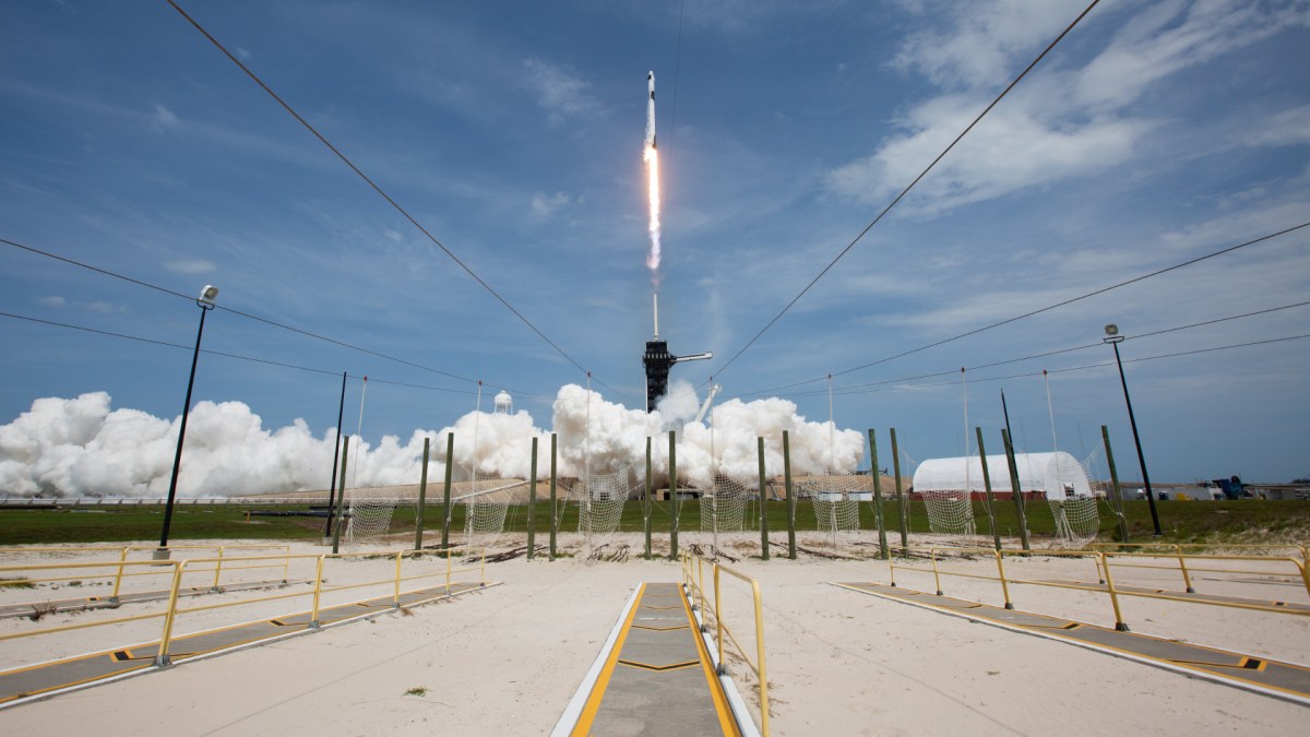 Décollage de la Falcon 9 le 30 mai 2020. // Source : Flickr/CC/Nasa HQ Photo (photo recadrée)