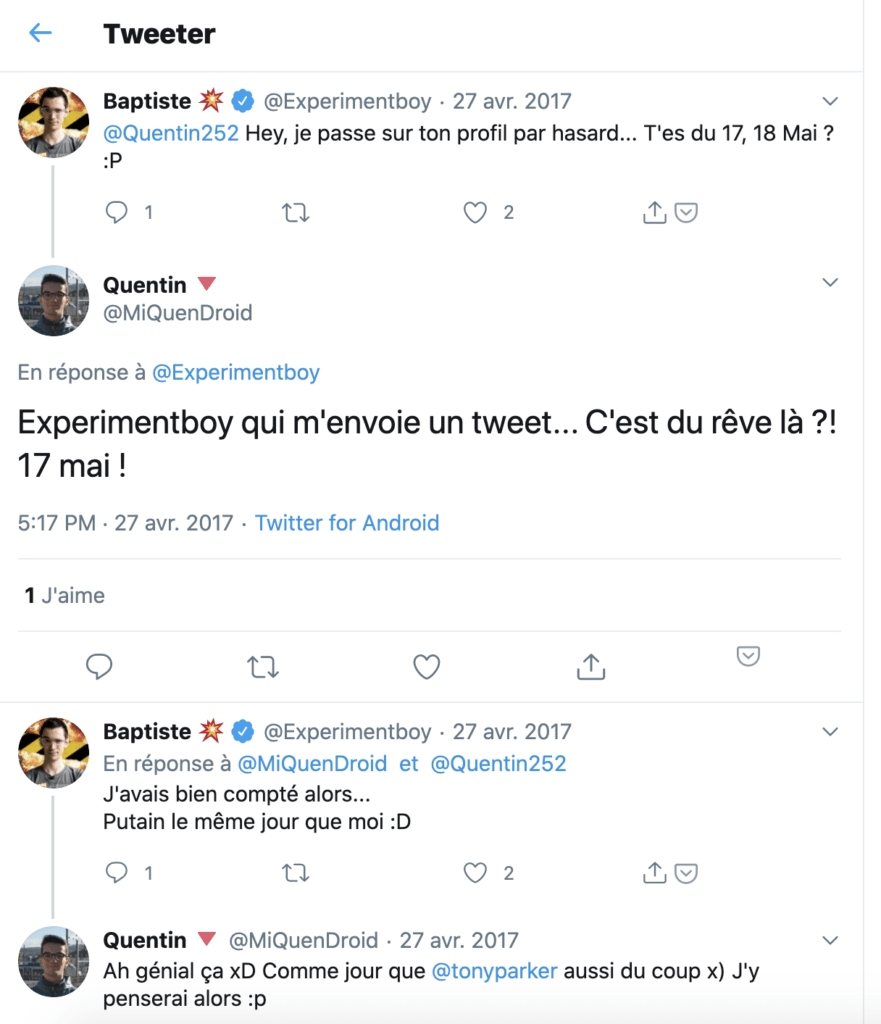 Capture d'écran du premier échange public entre Baptiste Mortier-Dumont et Quentin Capture d'écran du premier échange public entre Baptiste Mortier-Dumont et Quentin