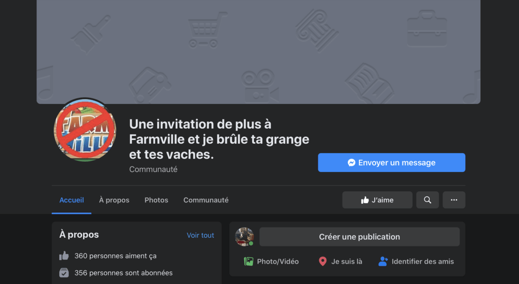 La haine engendrée par FarmVille sur Facebook // Source : Capture d'écran Facebook 