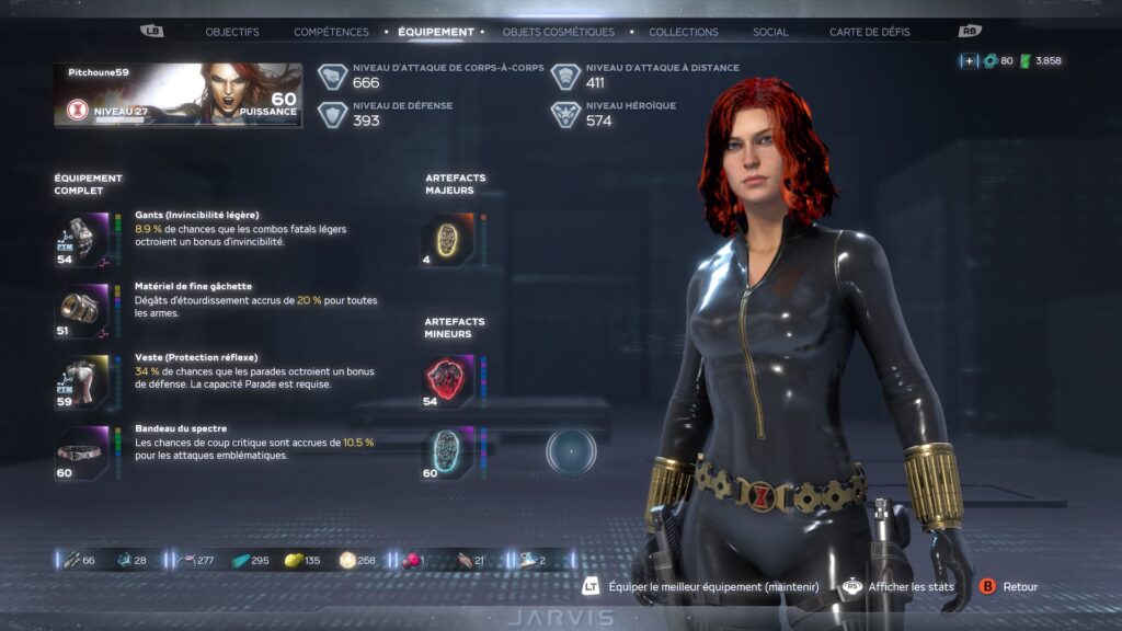 Équipement de Black Widow dans Marvel's Avengers // Source : Capture d'écran Xbox Équipement de Black Widow dans Marvel's Avengers // Source : Capture d'écran Xbox