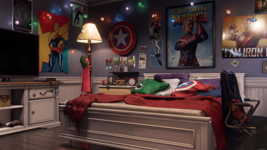 La chambre de Kamala Khan... qui est fan de comics. // Source : Square Enix
