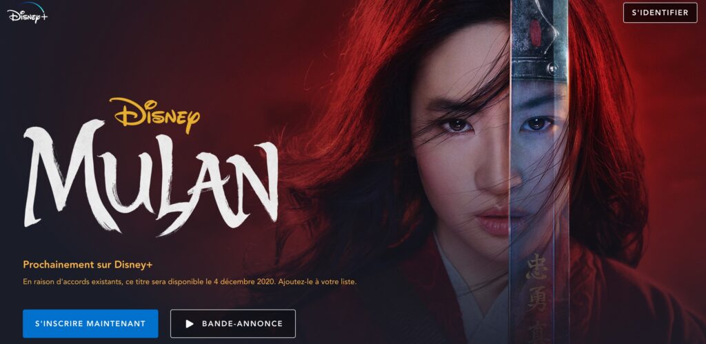 La page profil de Mulan sur Disney+ // Source : Disney Plus
