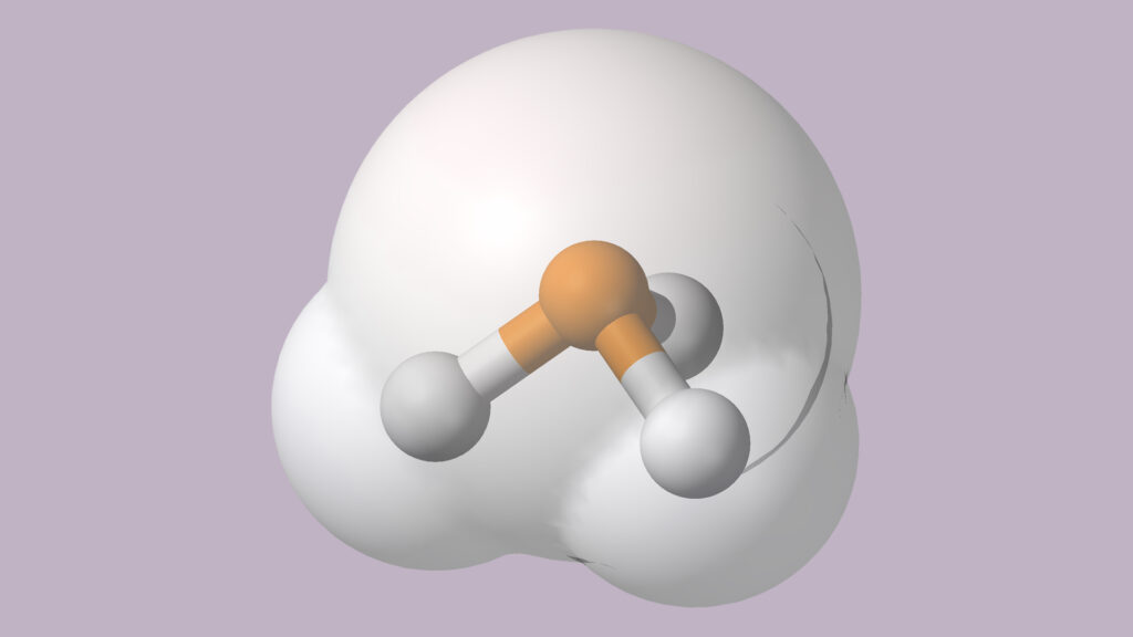 Structure de la phosphine. // Source : Wikimedia/Ben Mills (image recadrée et modifiée)