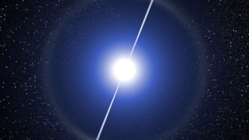 Représentation d'un pulsar. // Source : Wikimedia/CC/Elmi1966 (photo recadrée)