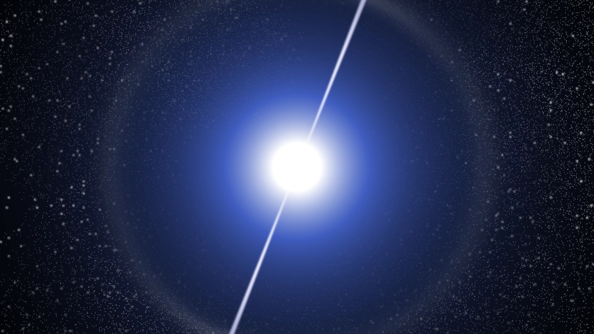 Représentation d'un pulsar. // Source : Wikimedia/CC/Elmi1966 (photo recadrée)