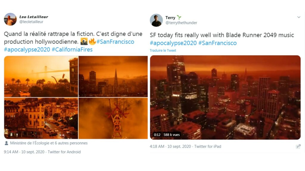 Tweets au sujet des incendies partagés par les internautes.