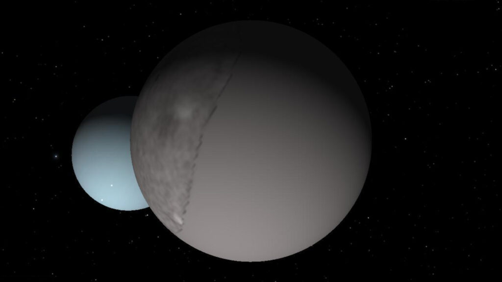 Umbriel et Uranus. // Source : Wikimedia/CC/Miguel Brandão