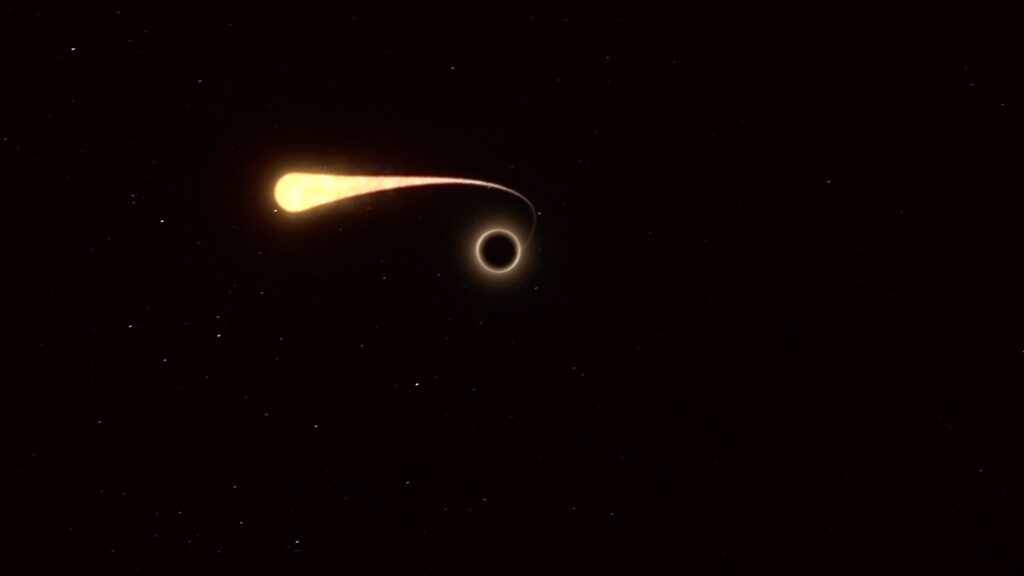 Étoile happée par un trou noir, vue d'artiste. // Source : ESO/M. Kornmesser