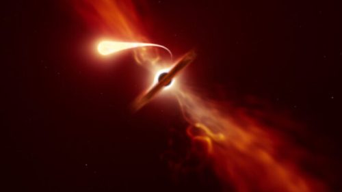 Une étoile en train de se « spaghettiser ». // Source : ESO/M. Kornmesser