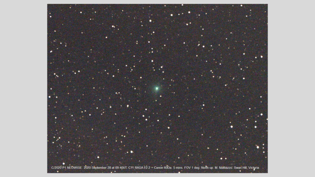 Photo de la comète C/2020 P1 (NEOWISE) le 28 septembre 2020. // Source : Seiichi Yoshid, Michael Mattiazzo