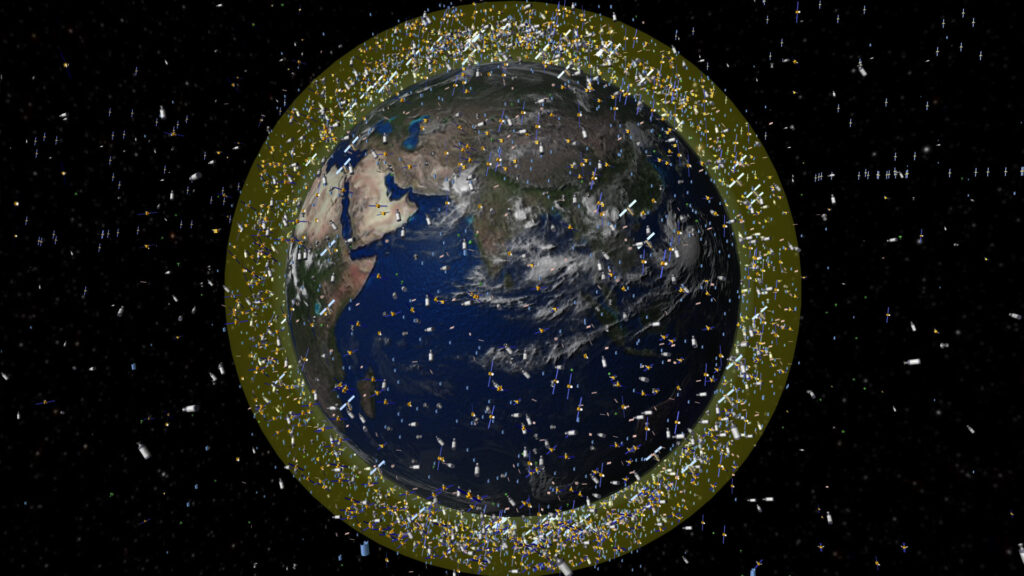 Débris en orbite terrestre basse. // Source : ESA (photo recadrée) Débris en orbite terrestre basse. // Source : ESA (photo recadrée)