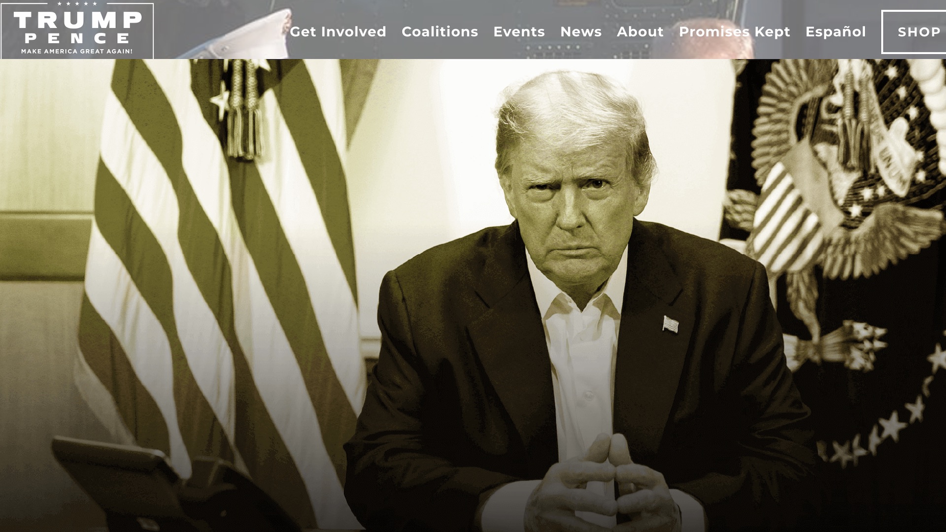 Voici la page d'accueil du site de campagne de Donald Trump. // Source : Capture du site de campagne de Donald Trump