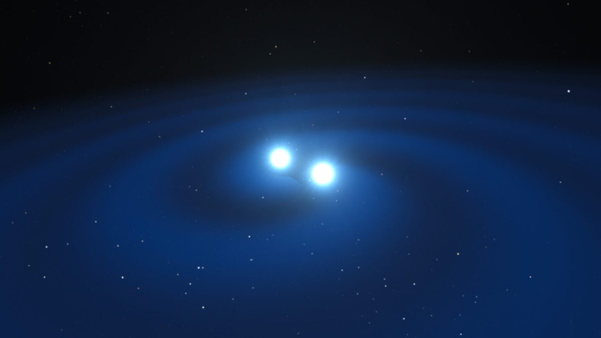 Vue d'artiste d'une collision d'étoiles à neutrons. // Source : ESO/L. Calçada/M. Kornmesser