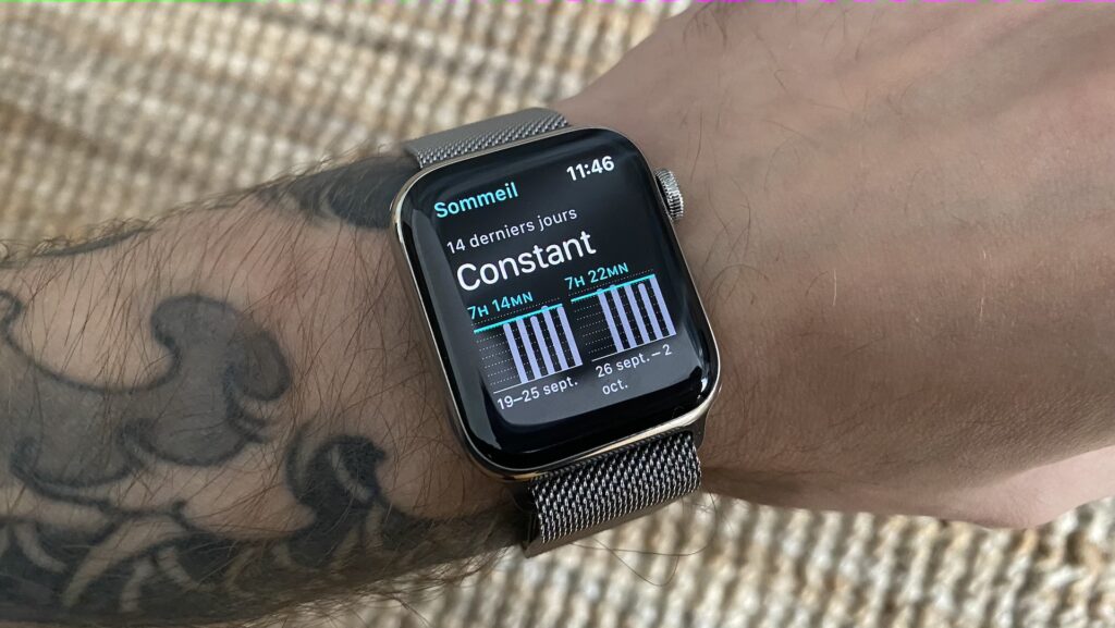 L'application Sommeil sur l'Apple Watch Series 6 // Source : Maxime Claudel pour Numerama L'application Sommeil sur l'Apple Watch Series 6 // Source : Maxime Claudel pour Numerama