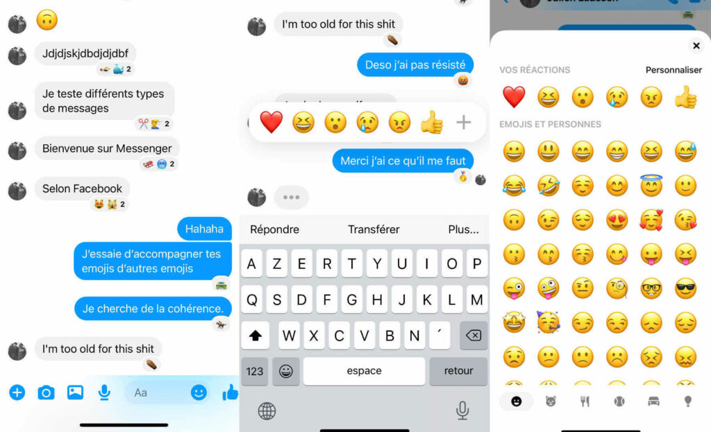 Les nouveaux emojis sur les conversations Messenger // Source : Capture Numerama