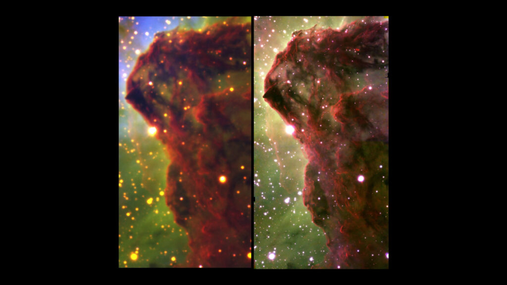 Nébuleuse de la carène observée en 2015 (à gauche) et en 2018 (à droite). // Source : P. Hartigan/Rice University